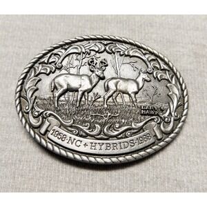 Vtg 1958-1988 NC + Hybrids  Belt Buckle  Gary Hawk Design Iola Kansas Hunting